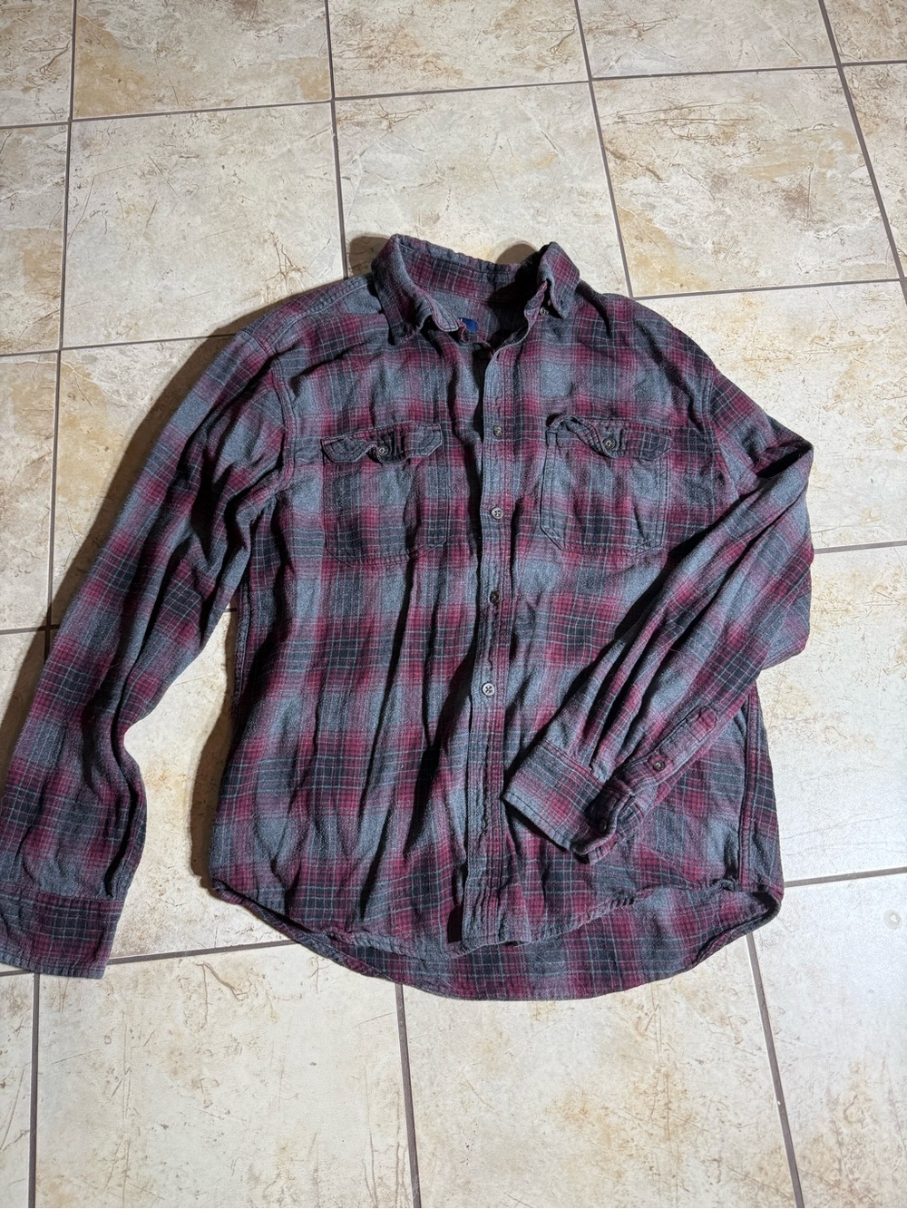 George Men's Red and Gray Plaid Long-Sleeve Button-Down Shirt